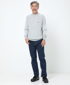 メンズ ウールブレンド ケーブル柄 モックネック ニット【手洗いOK