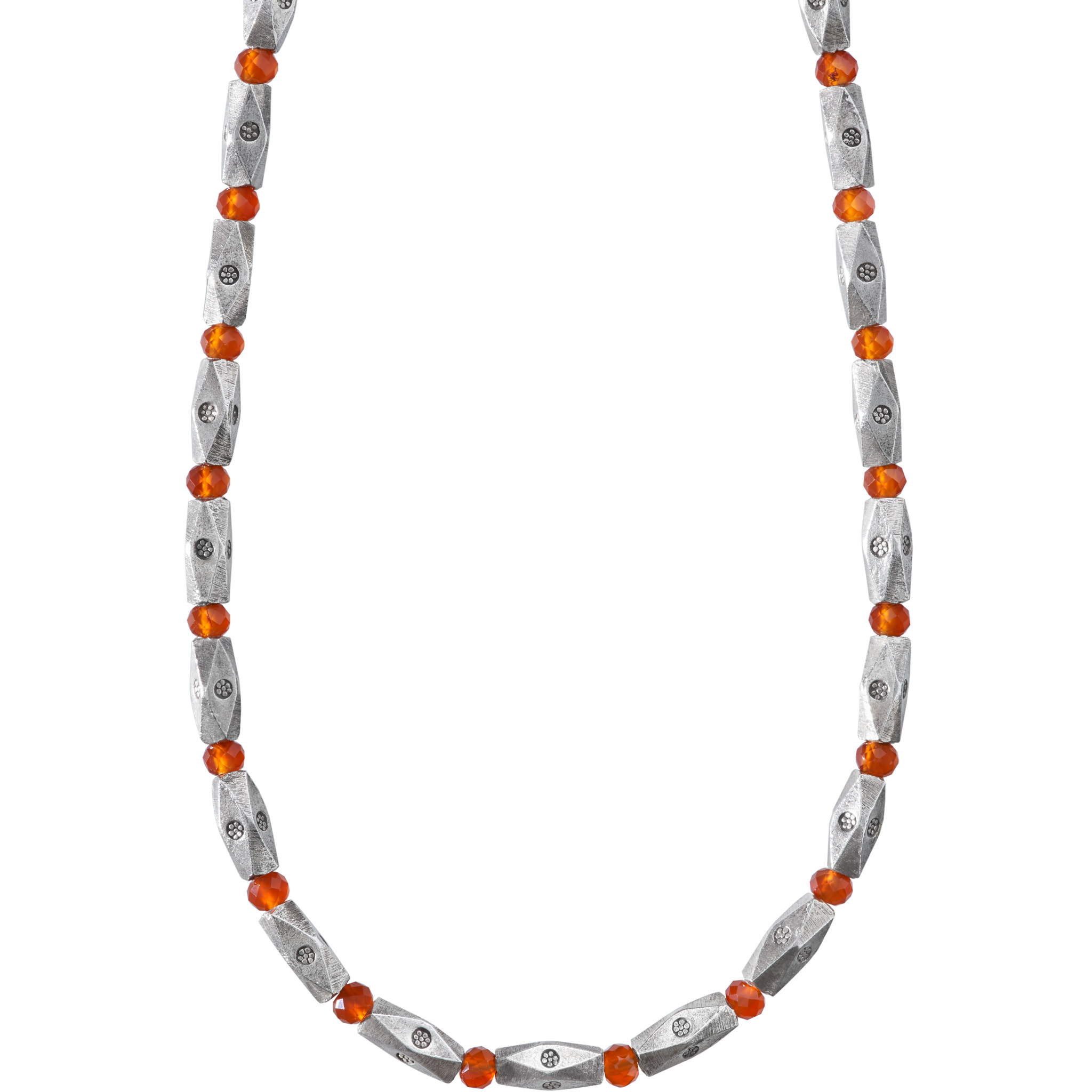 カレン族シルバー 照り映えるオレンジ カーネリアン ビーズ ネックレス