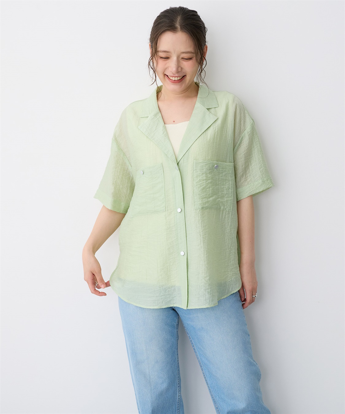 anyfee/プラスサイズ】シアー開襟シャツ anyfee｜クロスプラス公式通販