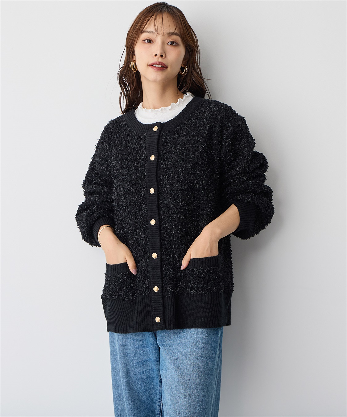 anyfee/プラスサイズ】リボンヤーンニットカーディガン anyfee｜クロス