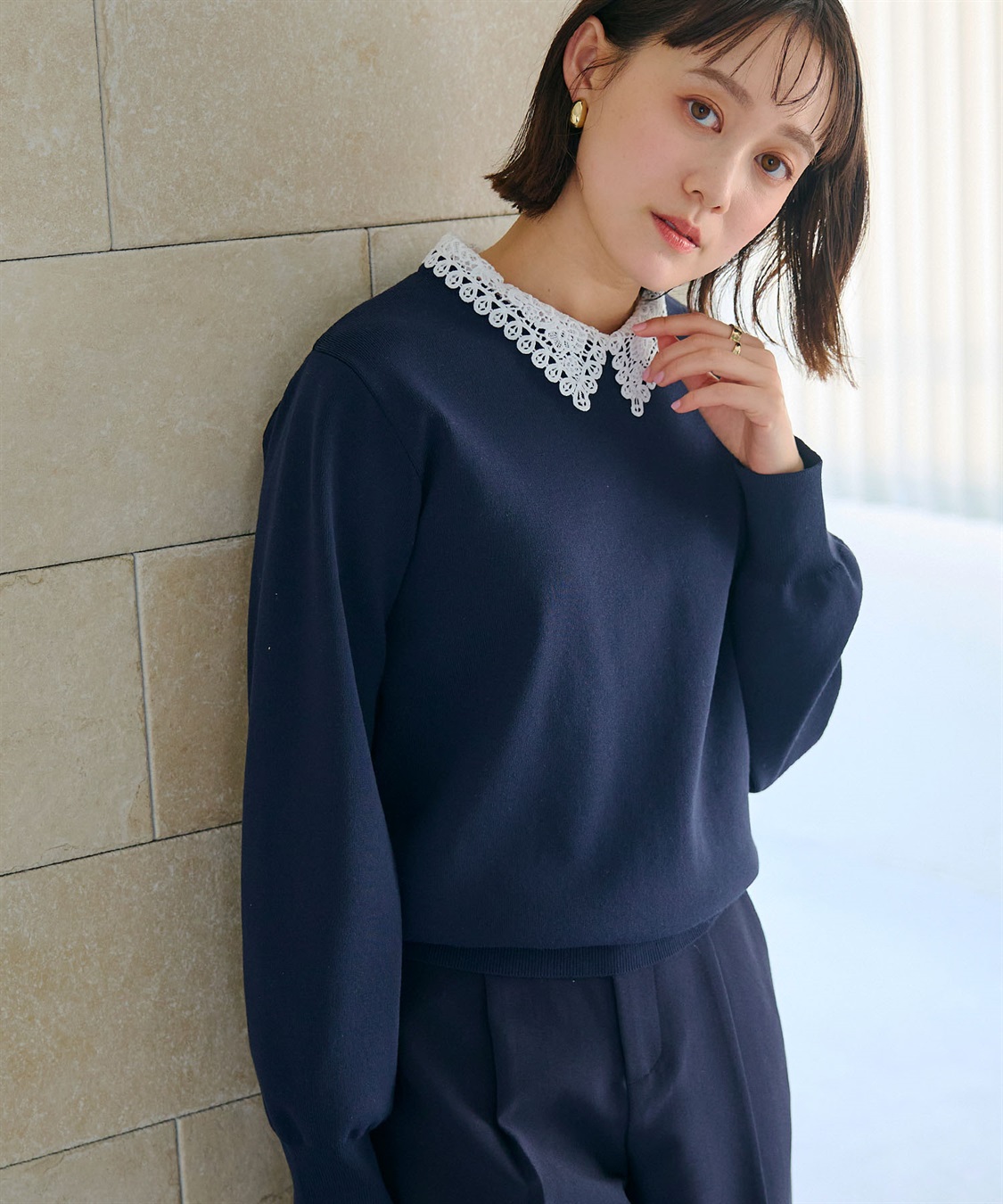 洗える》サマ美え レース襟ニットプルオーバー CROSS FUNCTION｜クロス