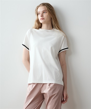 接触冷感】袖テープモックネックTシャツ LE SOUK HOLIDAY｜クロス