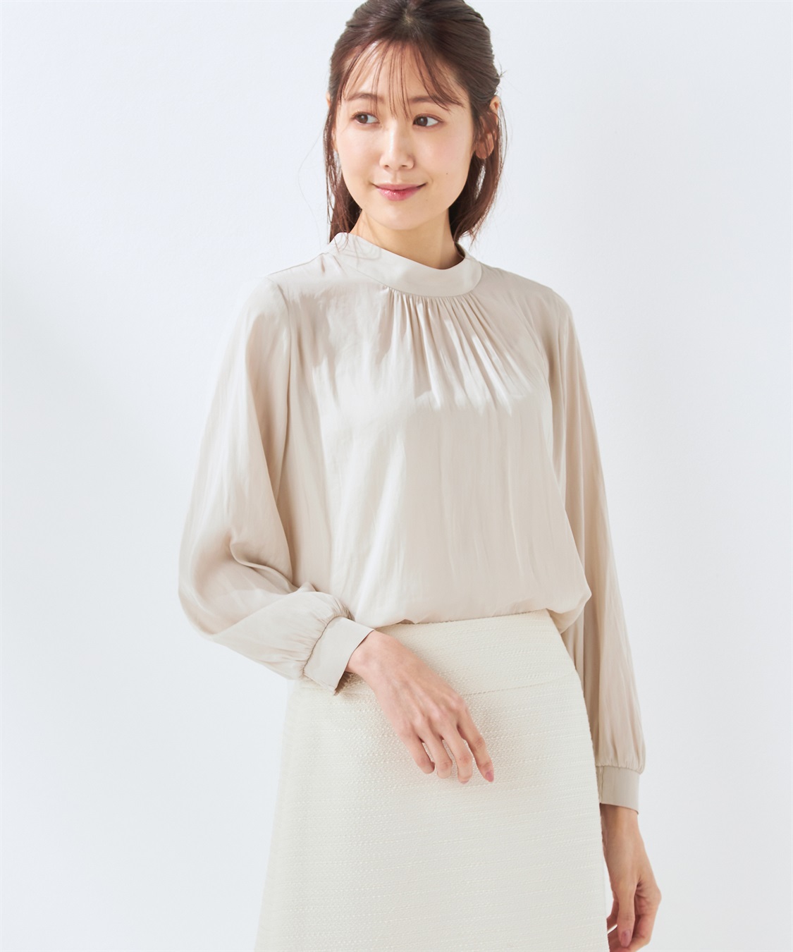 ウォッシャブル】スタンドカラーブラウス A/C DESIGN BY ALPHA CUBIC