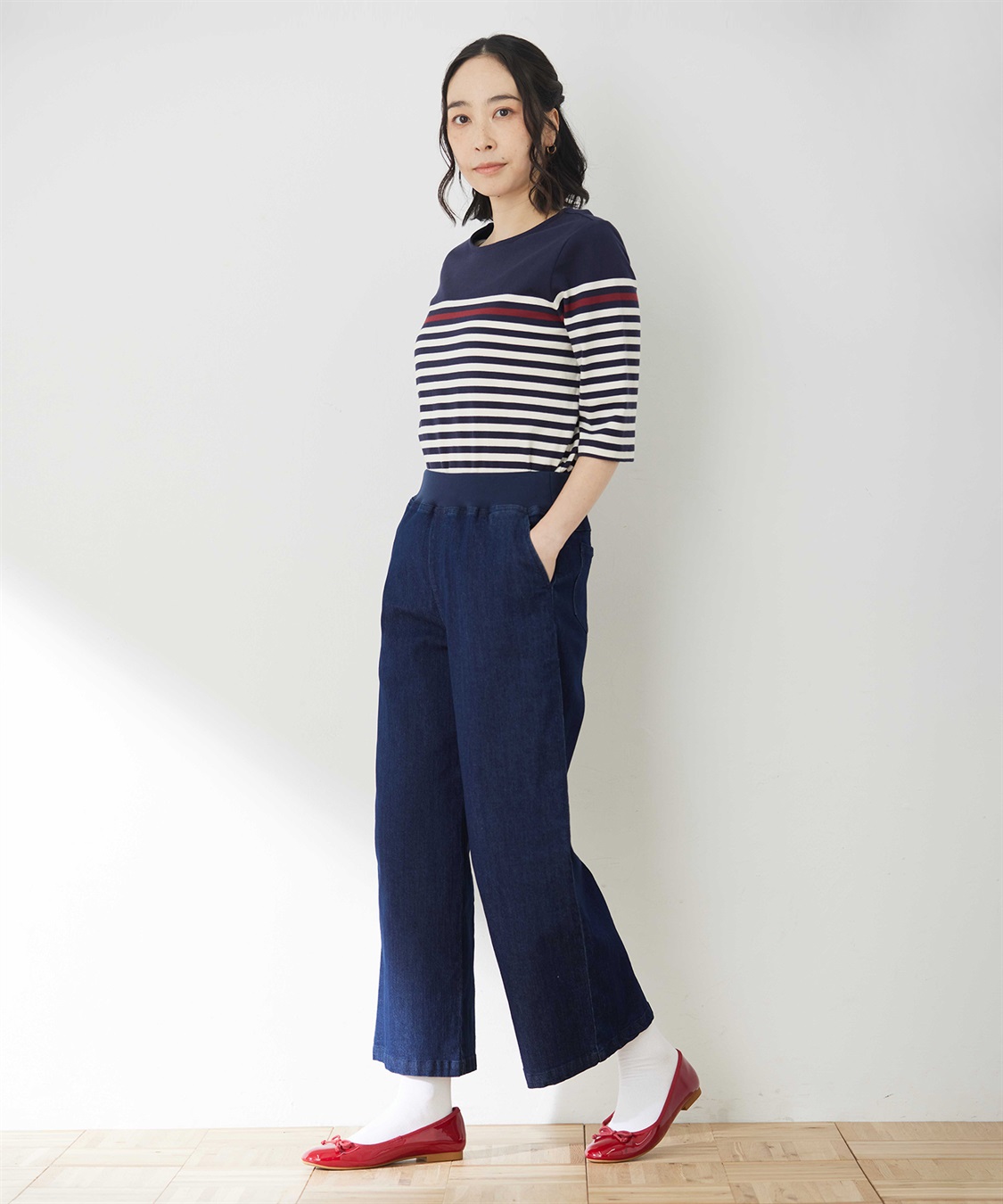 ストレッチデニムワイドパンツ【リブウエスト】 DECOY｜クロスプラス