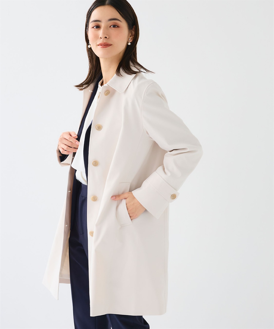 撥水》アクティかる ストレッチツイルステンカラーコート【CF/クロス