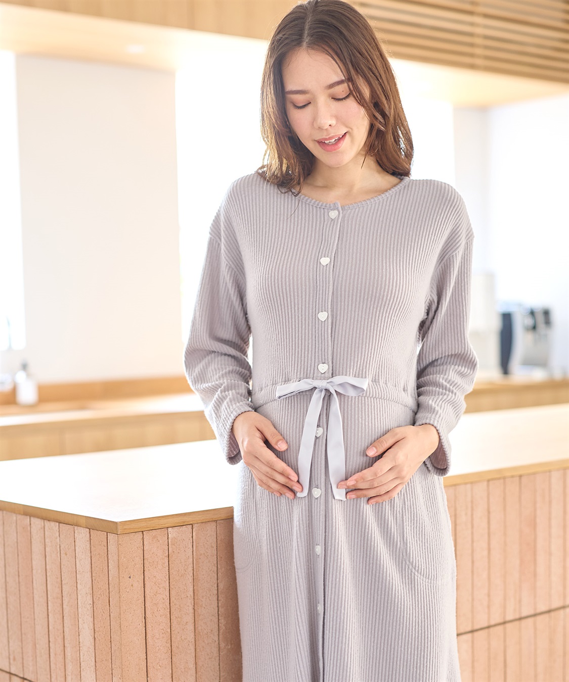 リブ起毛ネグリジェ/ワンピースパジャマ/ルームウェア（マタニティ