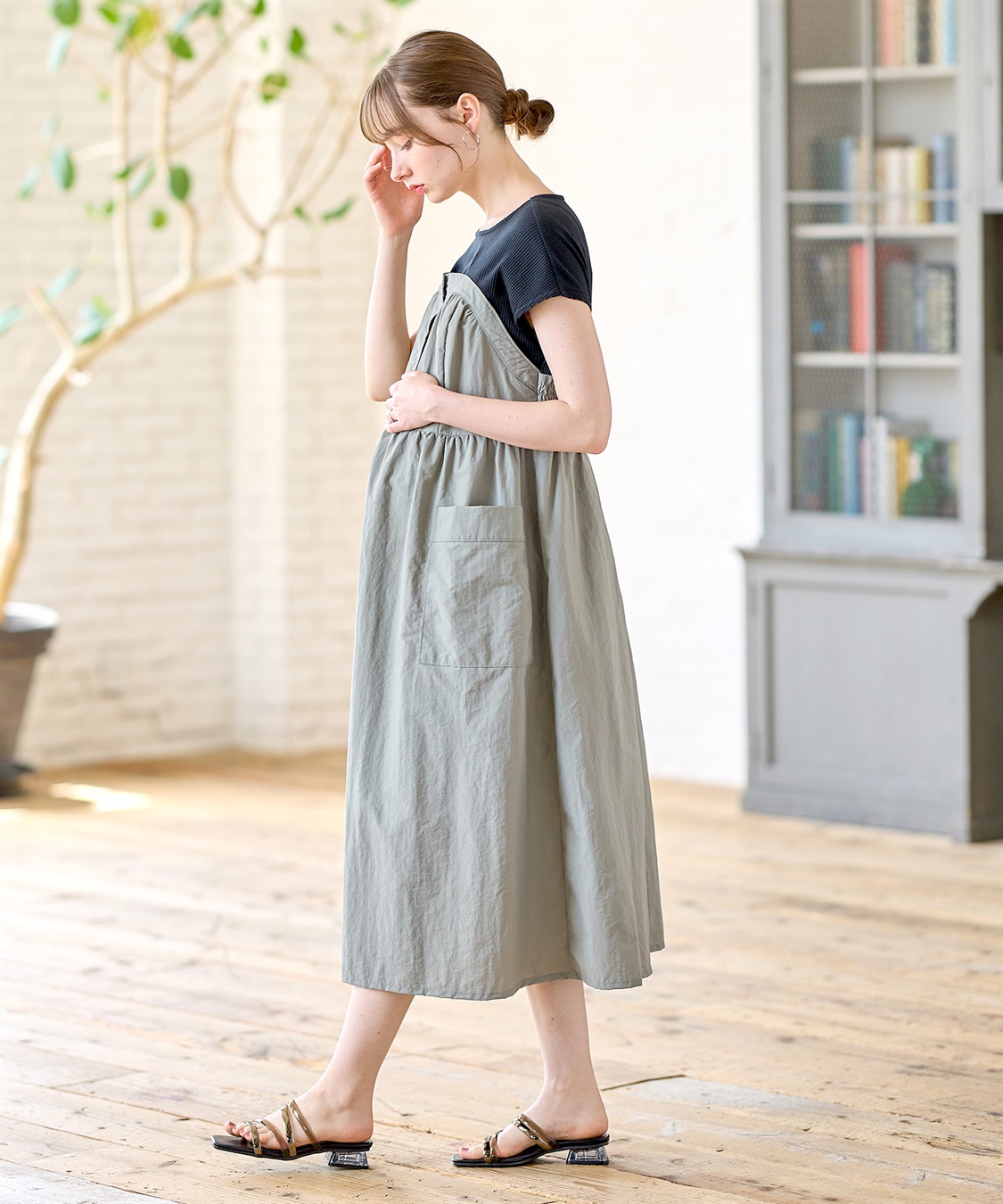 リングドットボタン半袖ビスチェドッキングワンピース Rosemadame