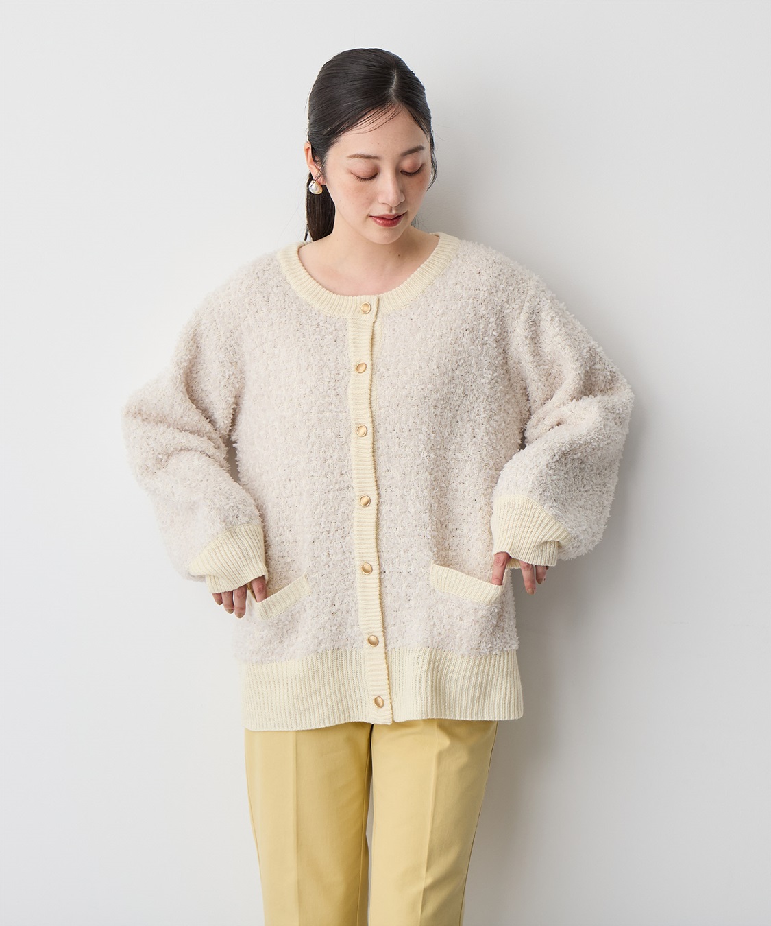 anyfee/プラスサイズ】リボンヤーンニットカーディガン anyfee｜クロス