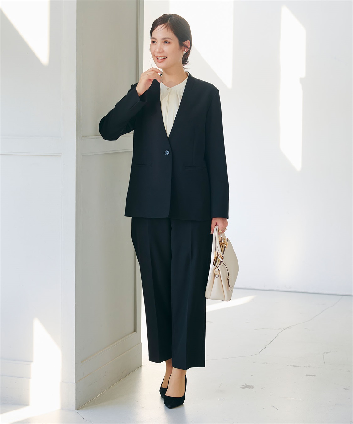 洗える・シワになりにくい》2点セット 正解 ノーカラージャケット