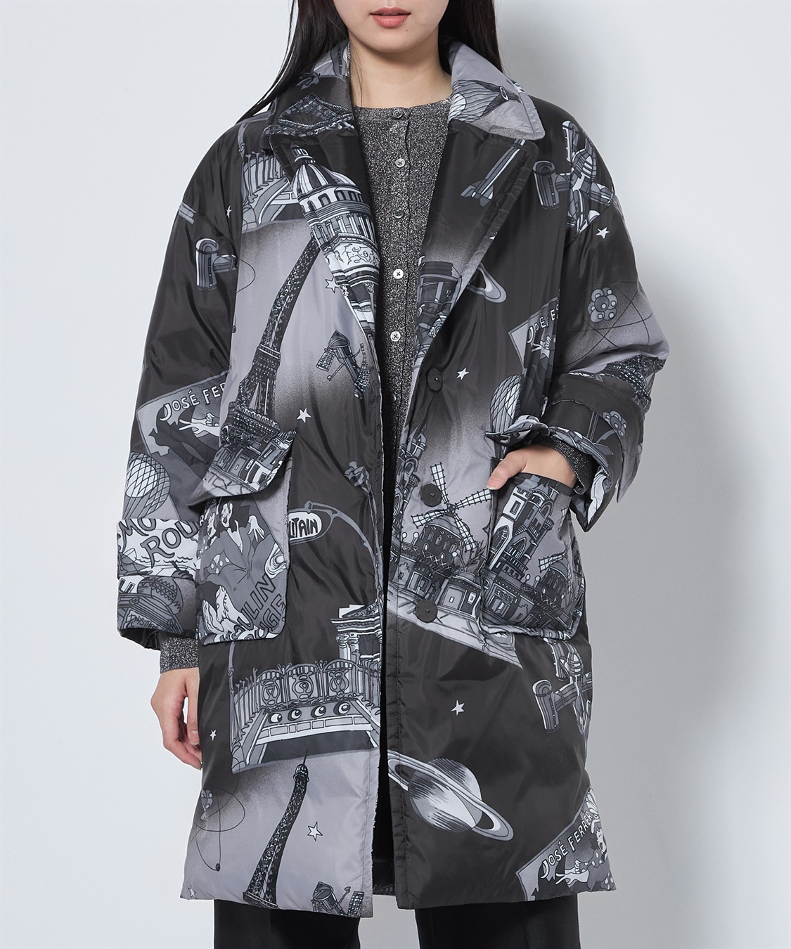 パリナイト総柄ロングダウンジャケット 49AV JUNKO SHIMADA｜クロス