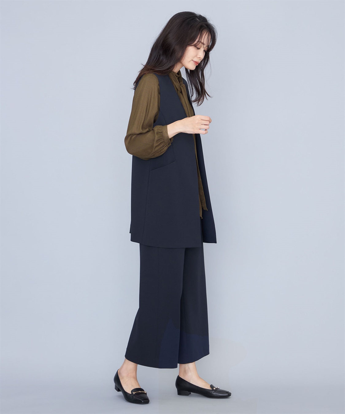 セットアップ対応】ジョーゼットロングジレ A/C DESIGN BY ALPHA CUBIC