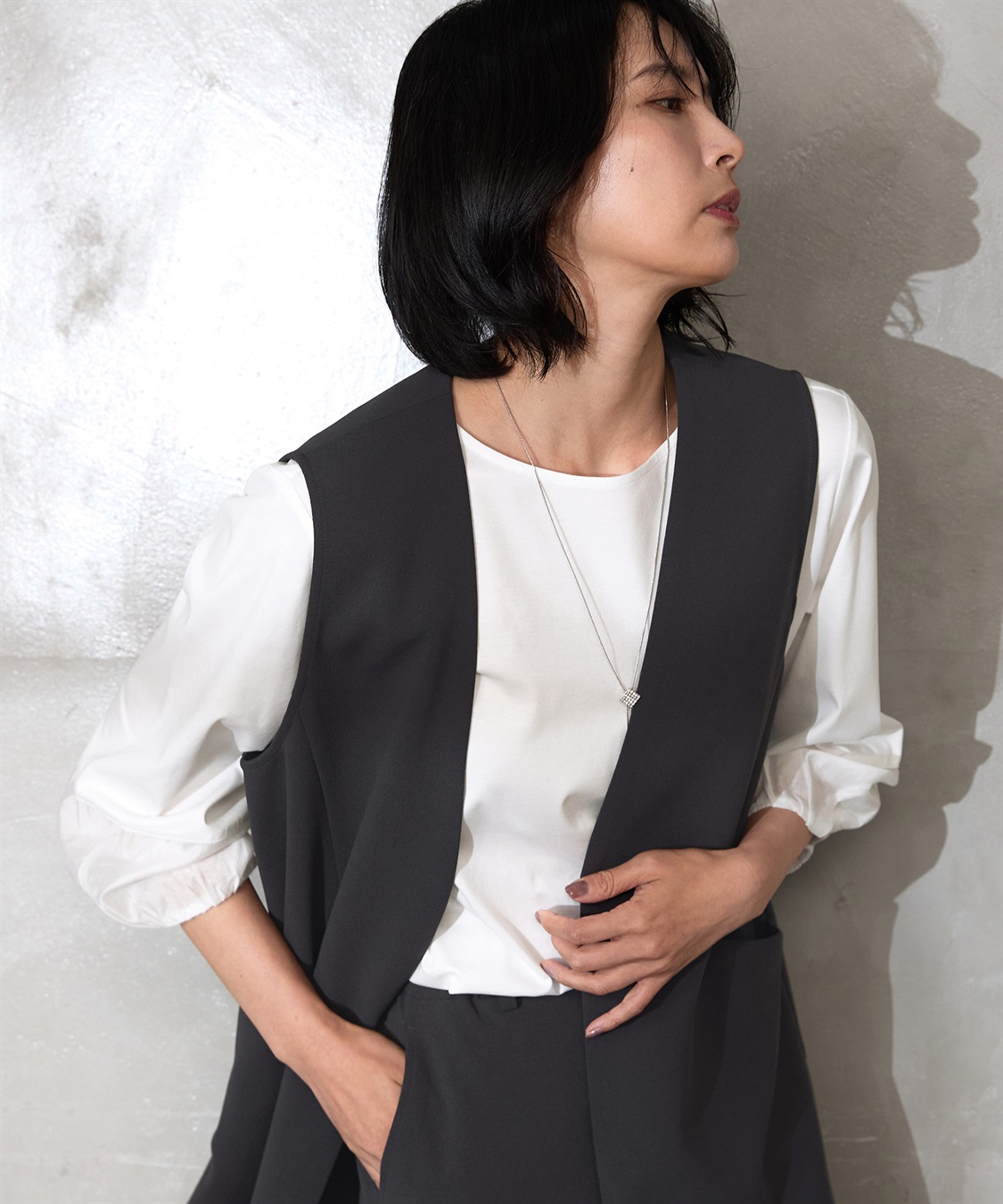 セットアップ対応】ジョーゼットロングジレ A/C DESIGN BY ALPHA CUBIC