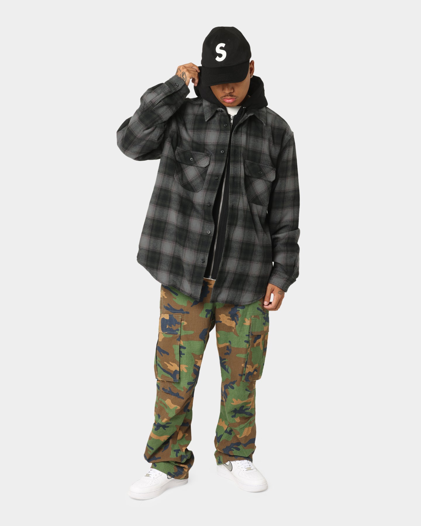 Supreme Hooded Flannel Zip Up Shirt Black | Culture Kings US