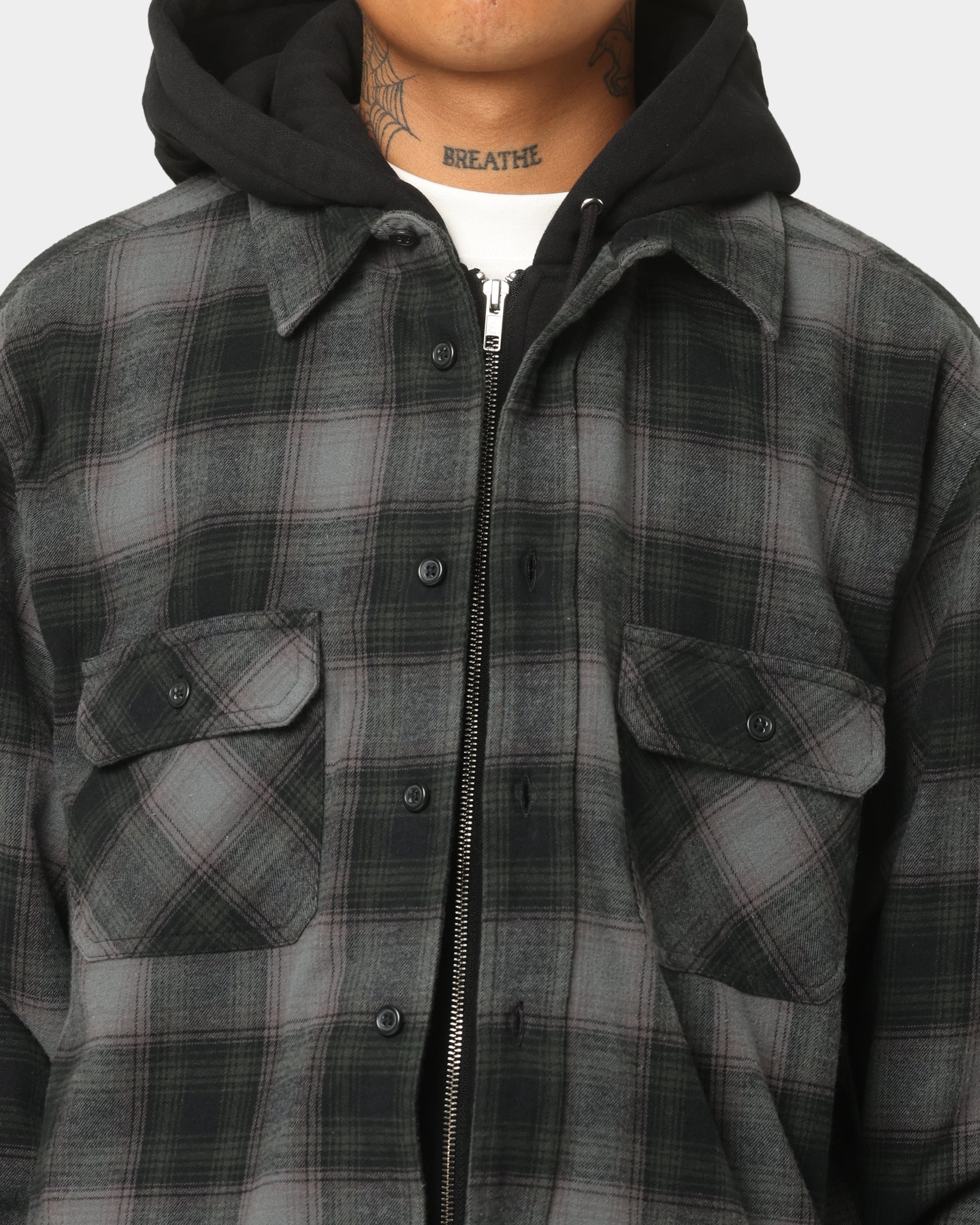Supreme Hooded Flannel Zip Up Shirt Black | Culture Kings US