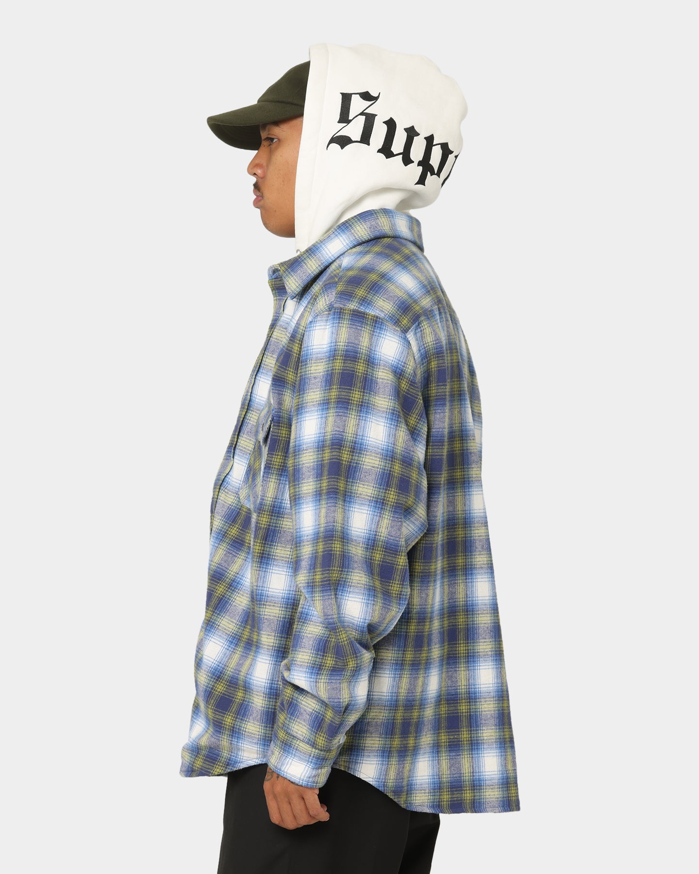 Supreme Hooded Flannel Zip Up Shirt Blue | Culture Kings US