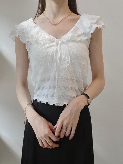 NEW】ruffle frill collar tops / white amel
