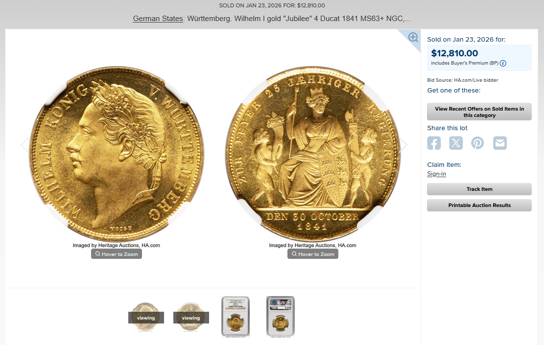 ドイツ｜1841年 ヴィルヘルム1世 ヴュルテンベルク 在位25周年記念