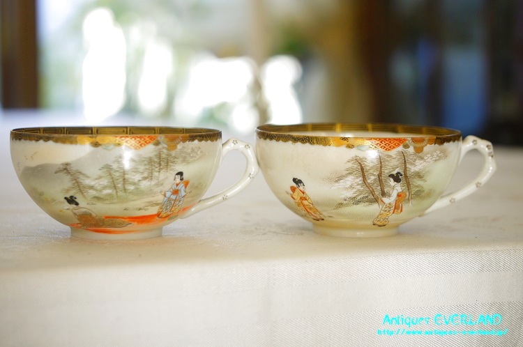 神戸山手 寺岡 カップ&ソーサー ペア 卵殻焼 エッグ・シェル 明治 輸出