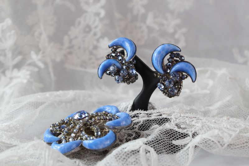 ミリアム・ハスケル ブルー ブローチ＆イヤリング - Antiques Violetta