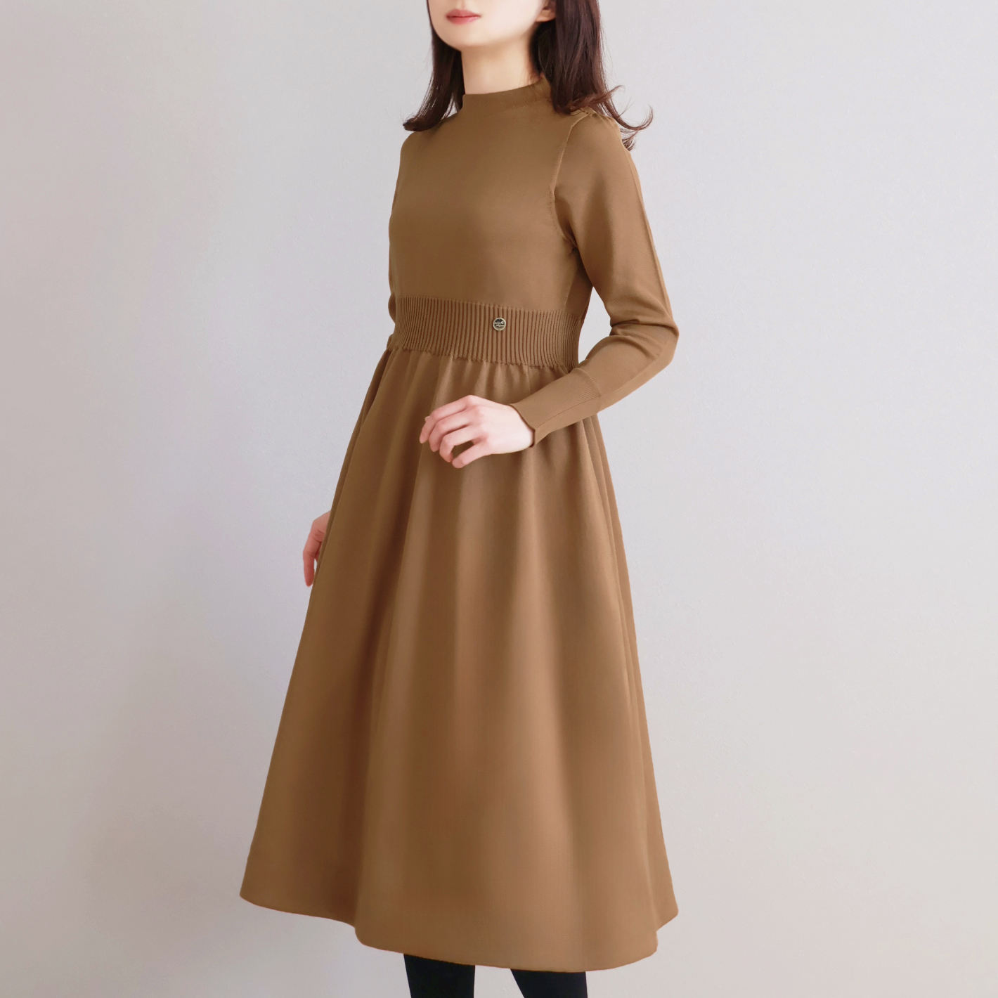 ホールガーメント 袖口すっきり ボトルネックワンピース【JM2334BD