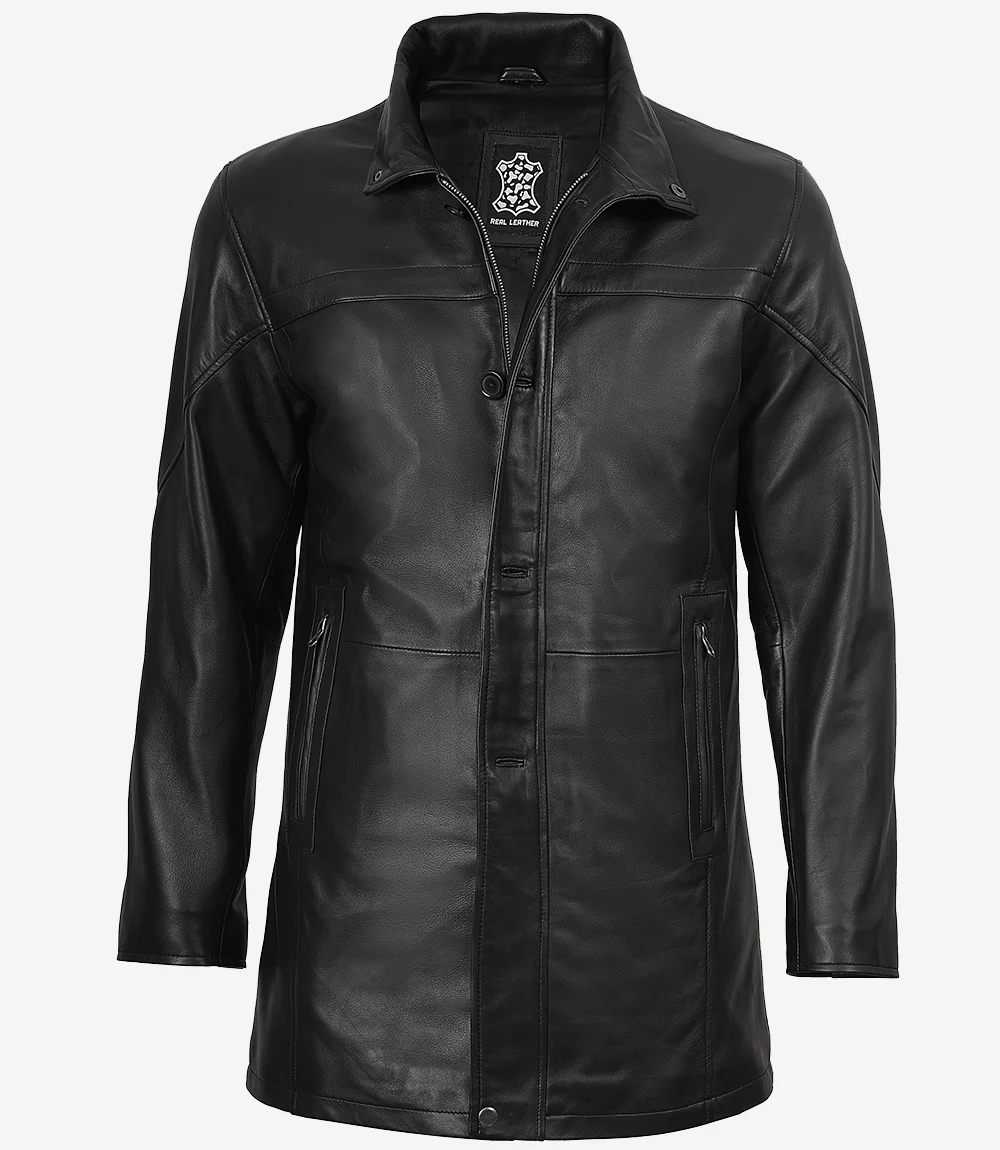 Black Leather Car Coats For Men.