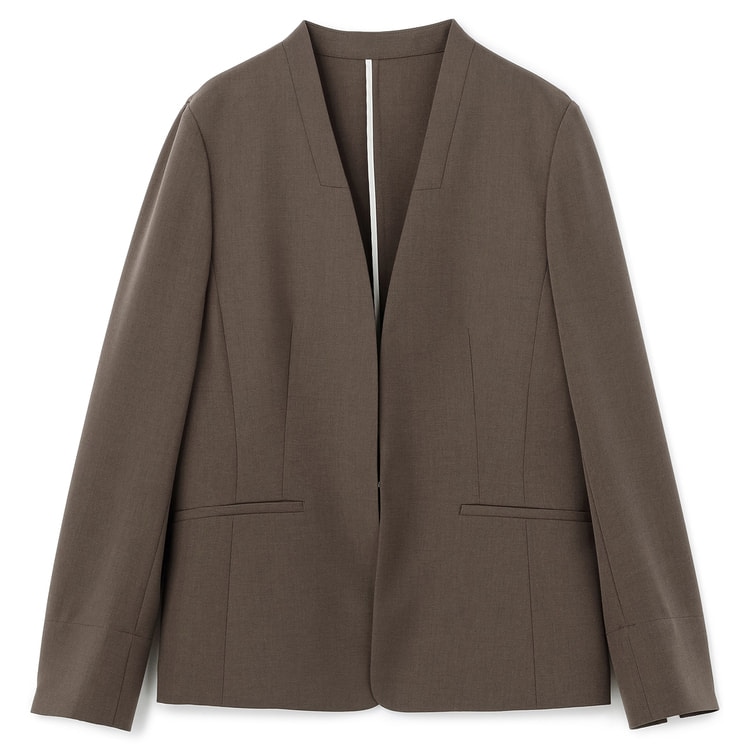 アウトレット】2wayストレッチ トロピカルノーカラージャケット 茶