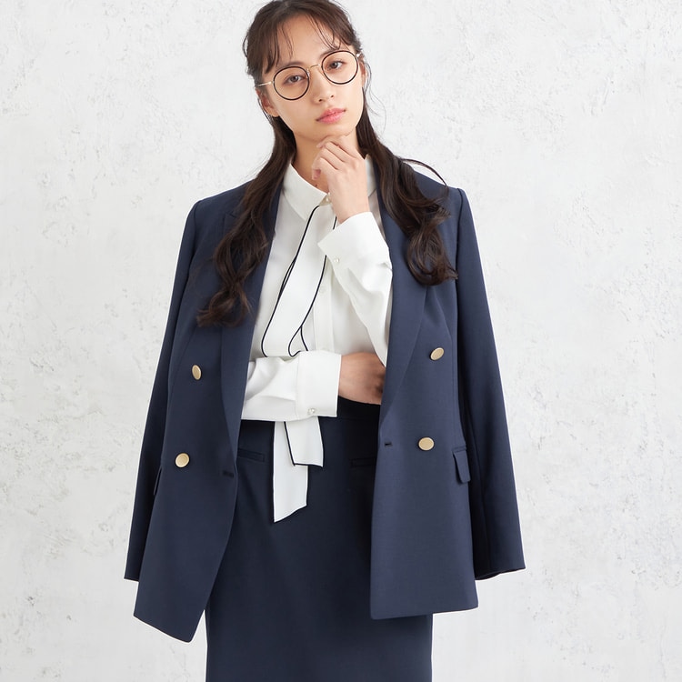 Oggiコラボ 2Wayストレッチツイル ダブルジャケット 紺 セットアップ