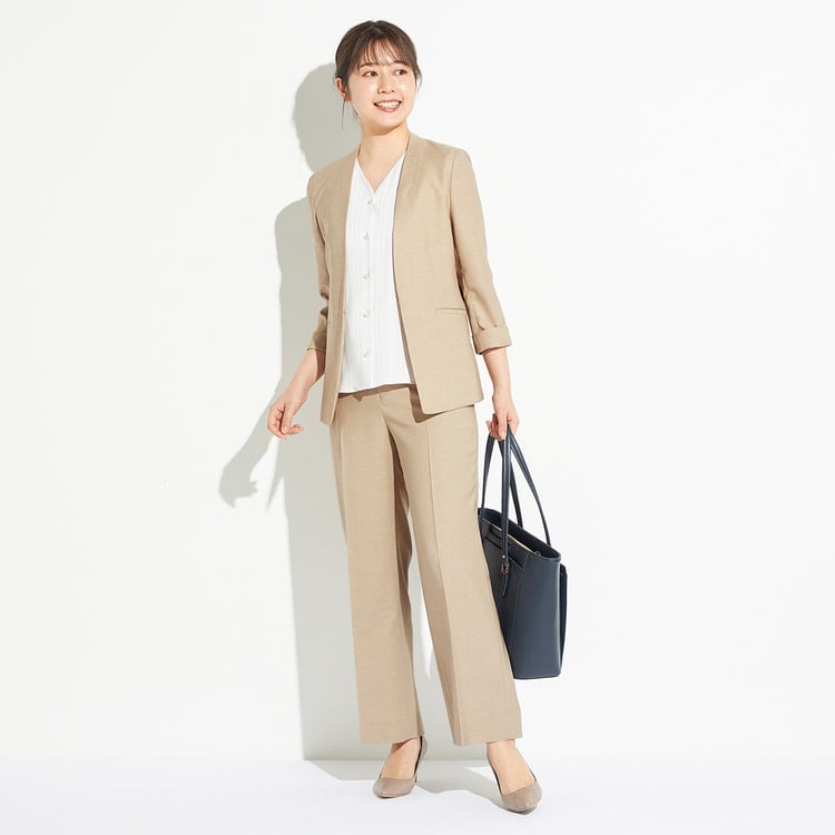 アウトレット】【夏向け】麻調ノーカラージャケット ベージュ