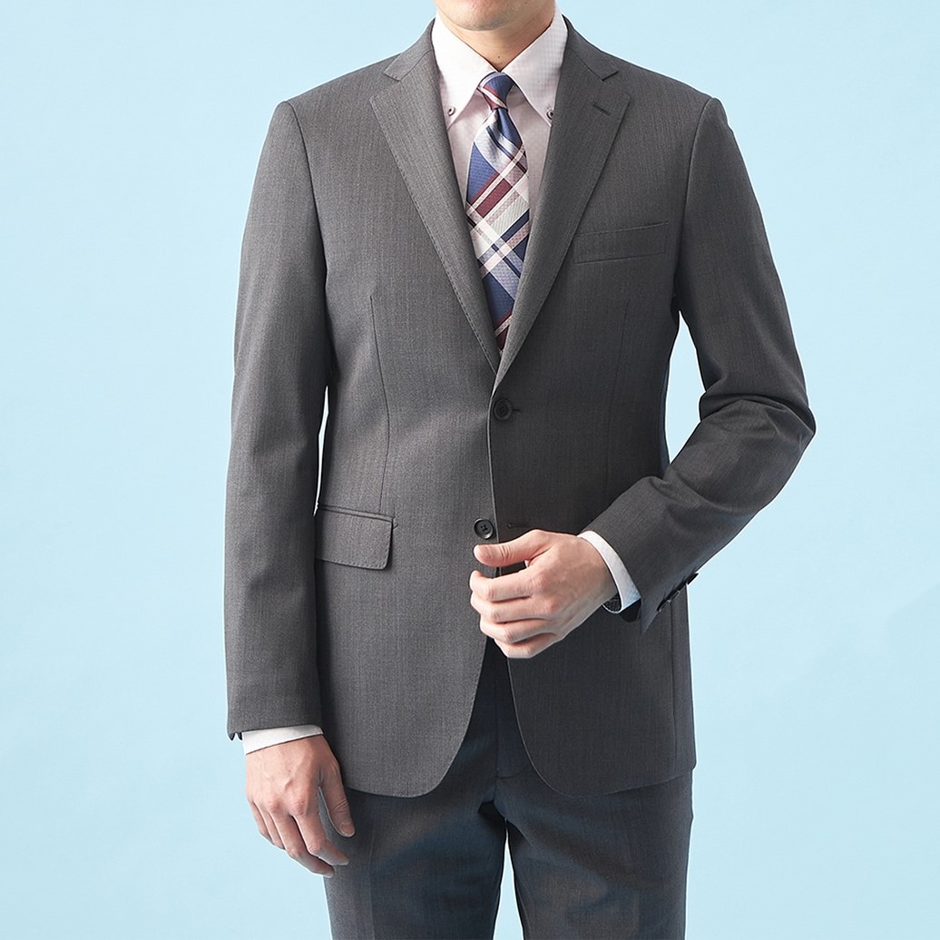 QOS】洗える ミディアムグレー無地 ジャケット スリム LES MUES セ