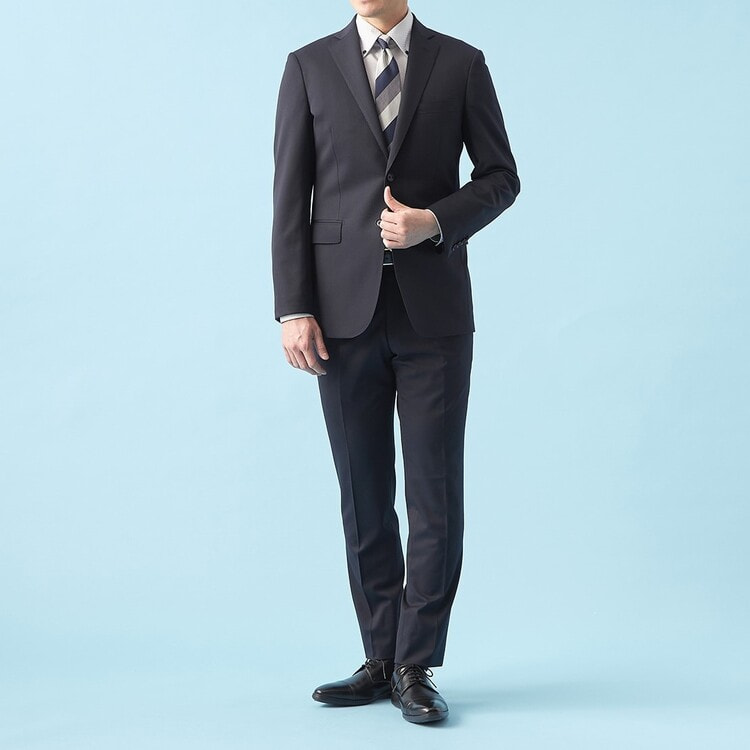 QOS】洗える 紺無地 ノータックパンツ LES MUES セットアップ着用可