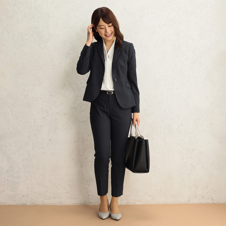 アウトレット】紺ピンドットクロップドパンツ セットアップ着用可