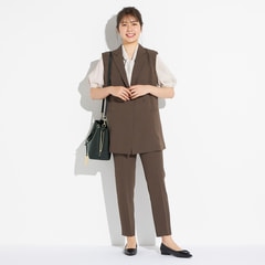 アウトレット】2wayストレッチ トロピカルクロップドパンツ 茶