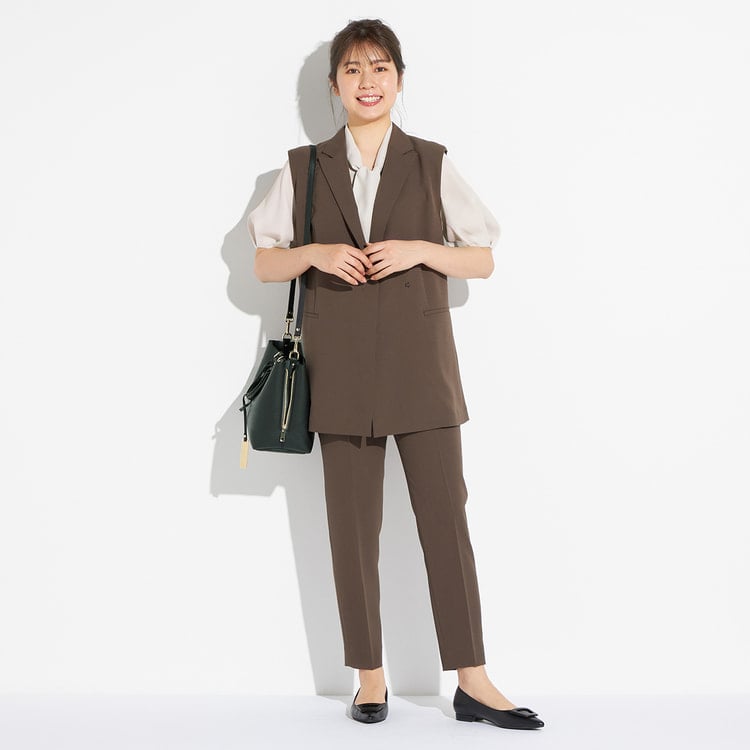 アウトレット】2wayストレッチ トロピカルクロップドパンツ 茶