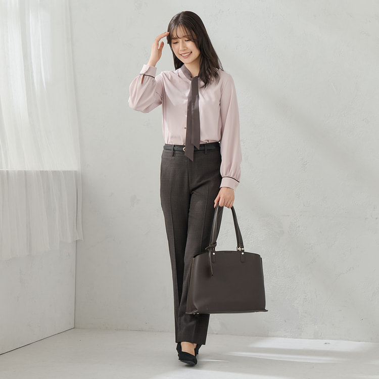 洗える360°キレイスーツ 茶 ストレートパンツ セットアップ着用可