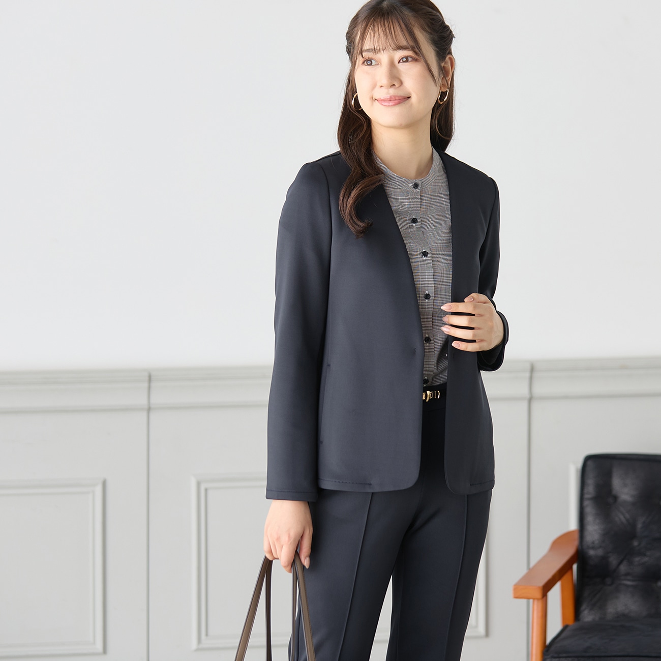 パジャマスーツ】ダンボールニットノーカラージャケット セットアップ