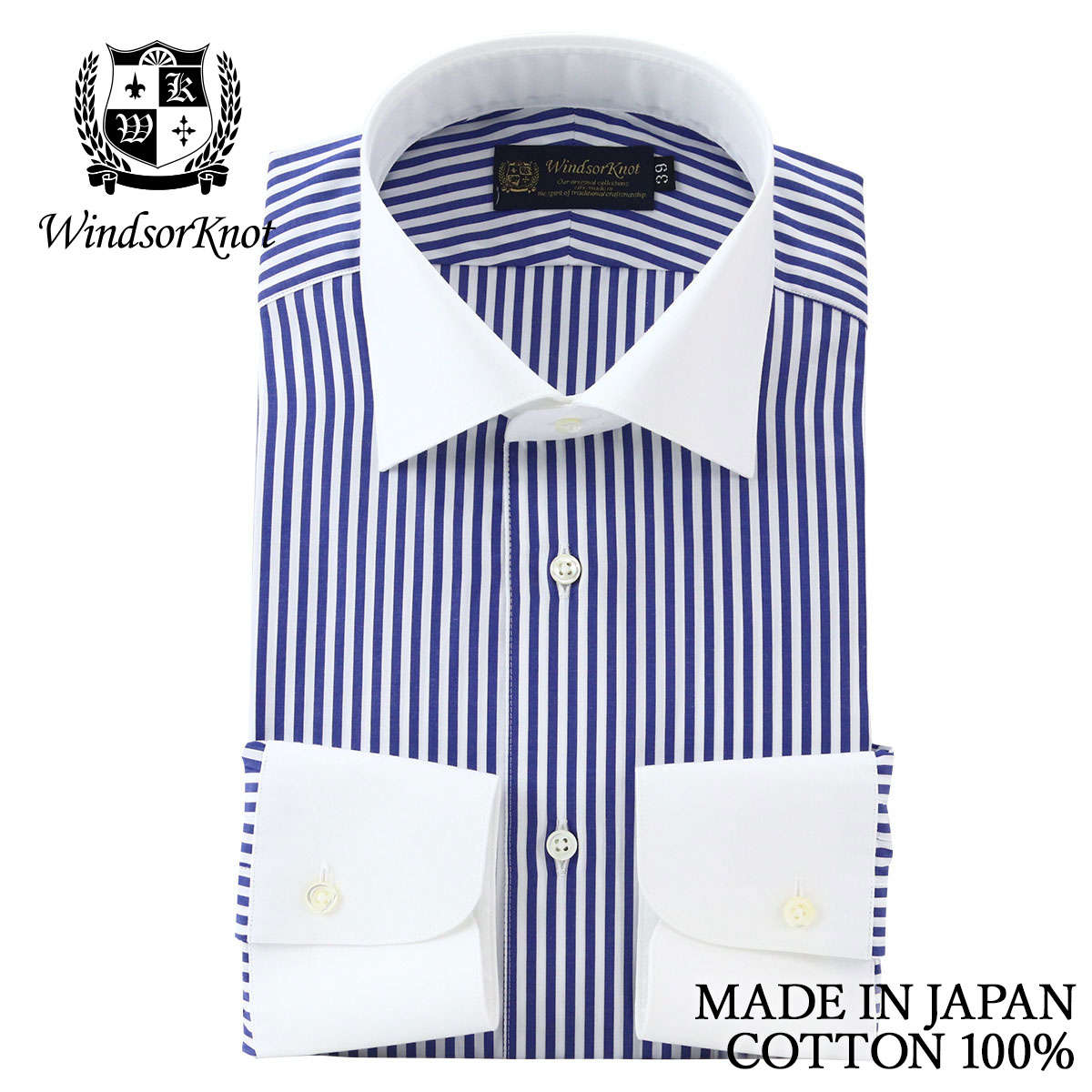 ドレスシャツ ワイシャツ ワイドカラー クレリック ネイビー 紺 白