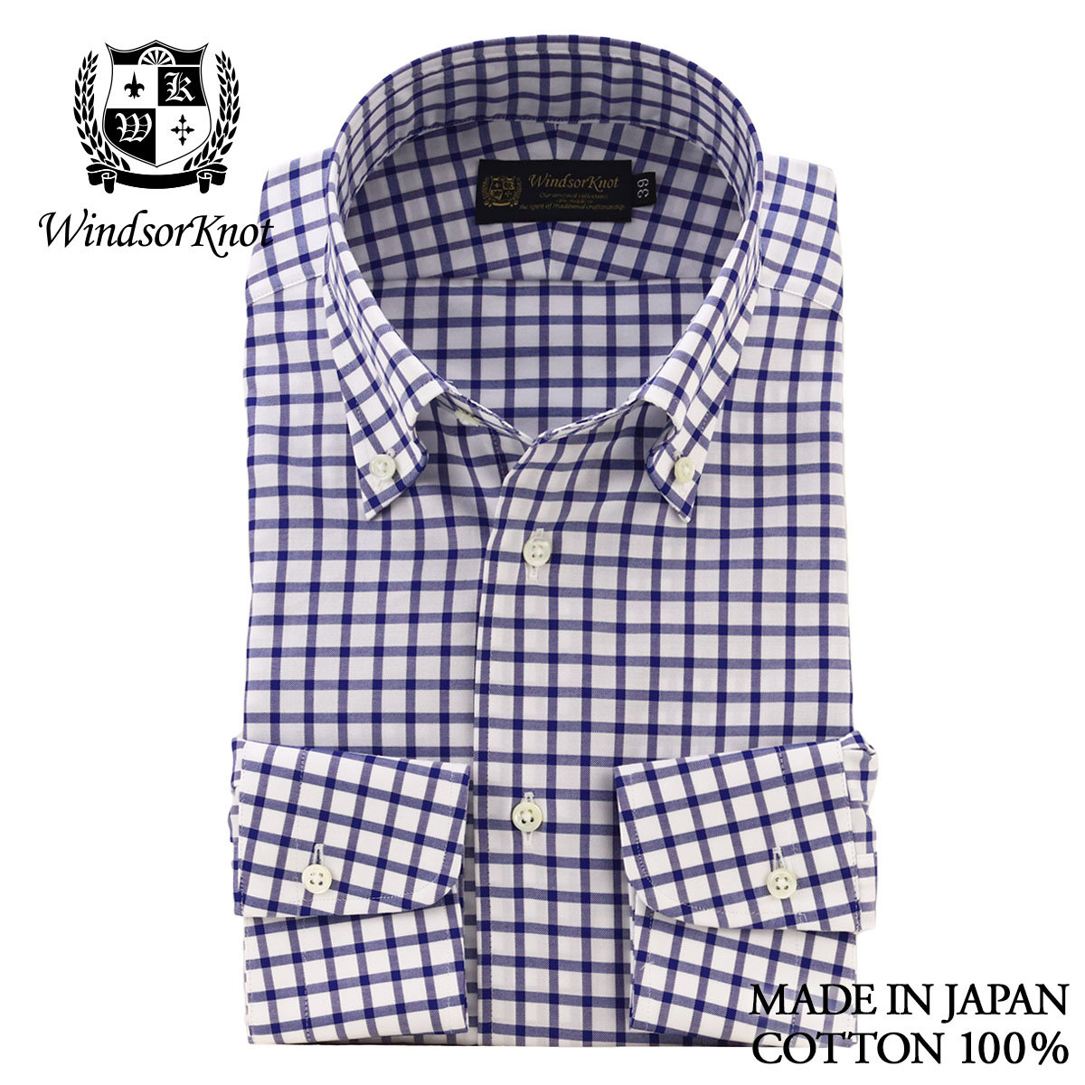 ドレスシャツ ボタンダウンカラー ネイビー ウィンドウペン チェック