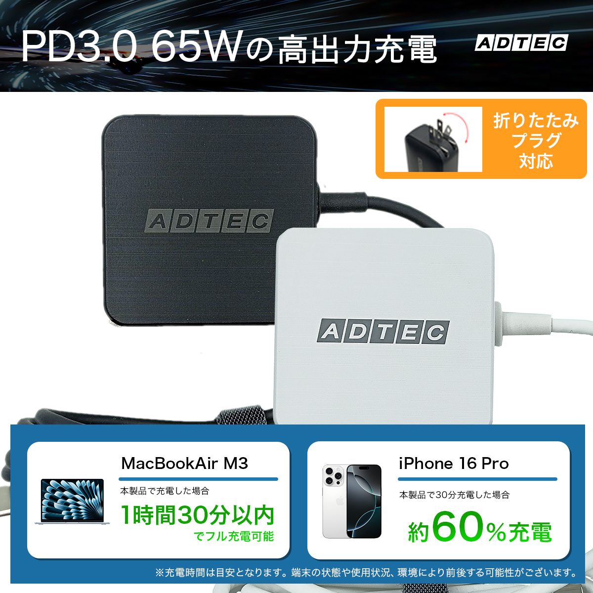 PD3.0 65W 対応 充電器APD-A065-w15Cシリーズ - 株式会社アドテック