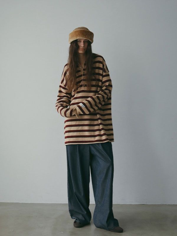 ETRE TOKYO - マルチボーダーニットポロ (BEIGE) | ADDICT WEB SHOP