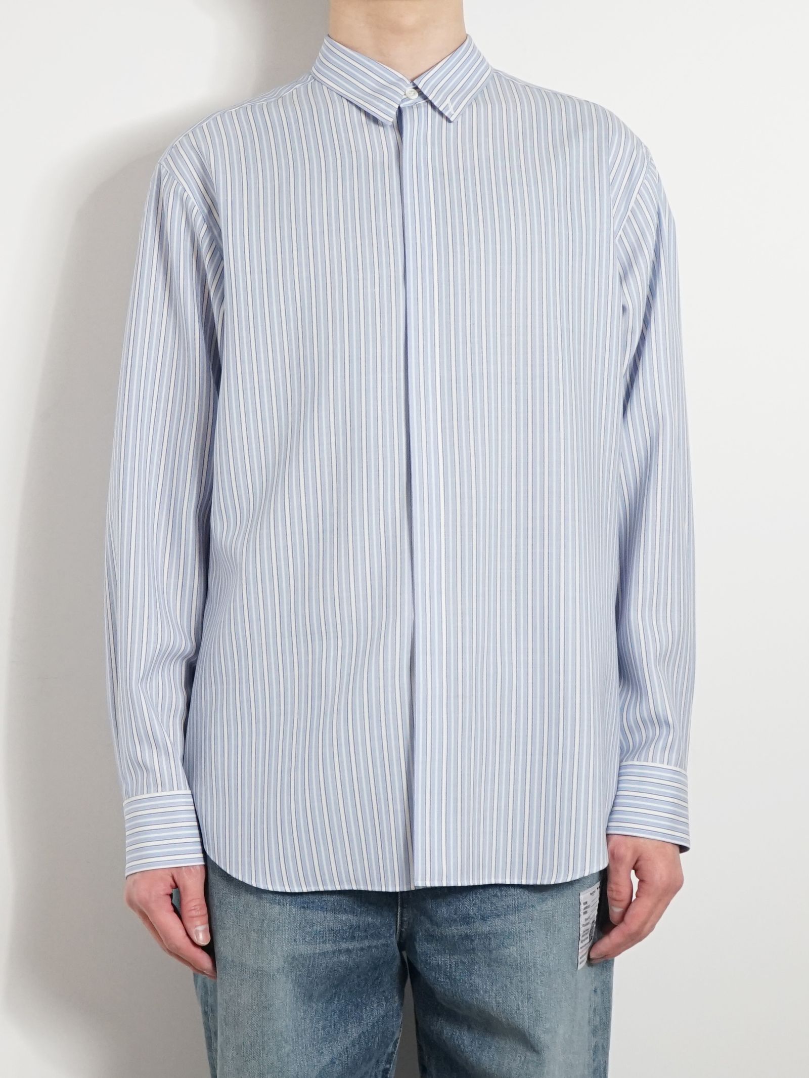 OVERCOAT - ウールシャツ - Wool Shirt Blue Stripe | ADDICT WEB SHOP