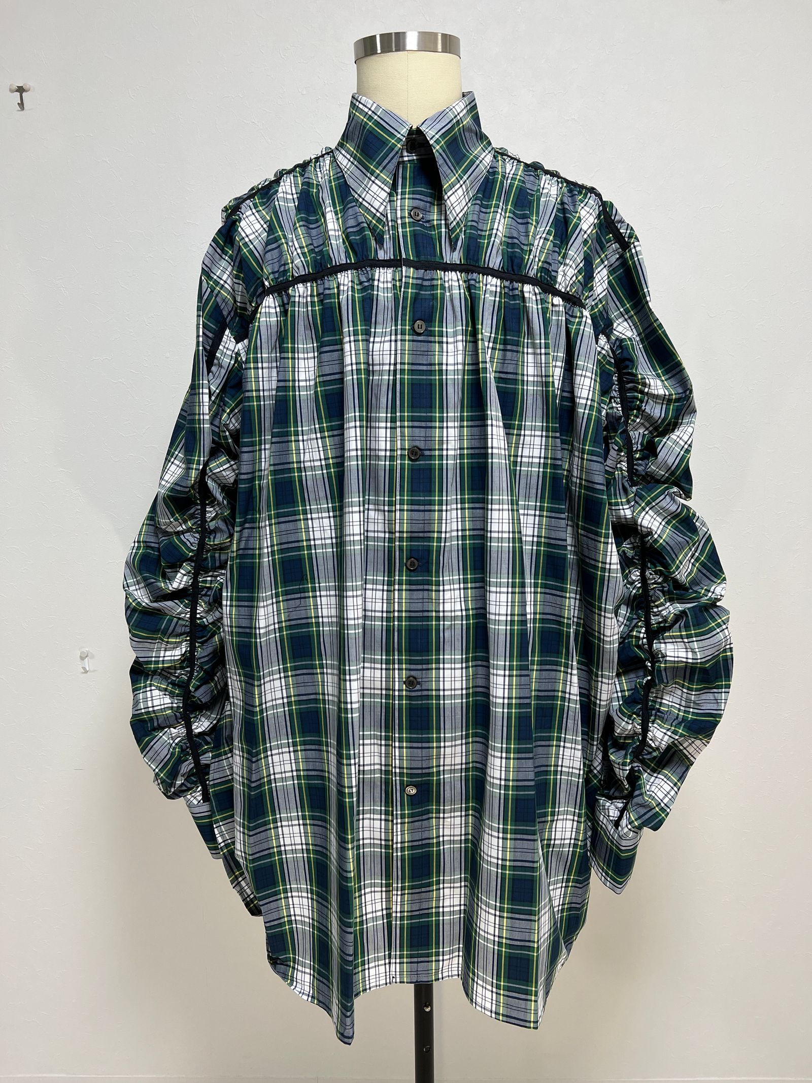 KIDILL - ギャザード シャツ - GATHERED SHIRT NAVY BLUE CHECK