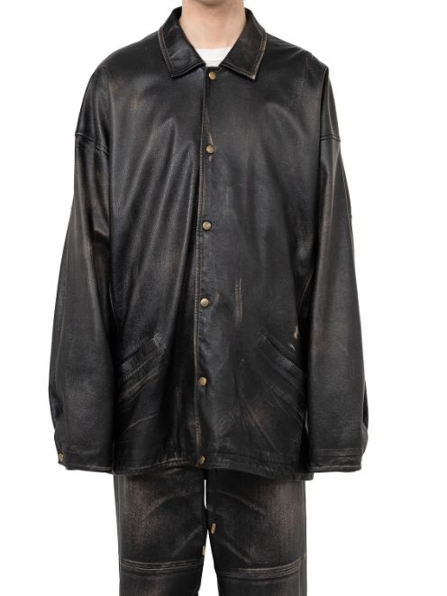 KAMIYA - ディストレスドレザーコーチジャケット - Distressed Leather