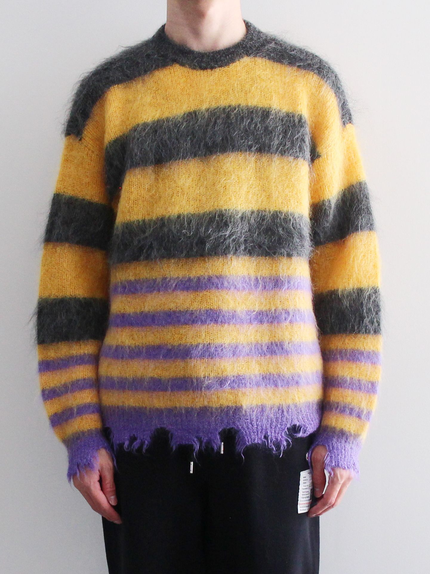 KIDILL - MOHAIR BORDER KNIT - GREY × YELLOW × PURPLE | ADDICT WEB SHOP