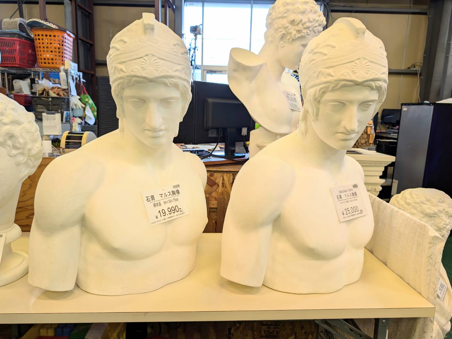 石膏 ブルータス ヘルメス マルス ラボルト 胸像 首像を店頭にて販売中