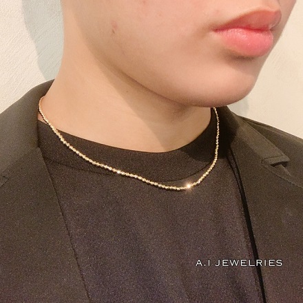 k18 18金 3mm玉 シャンデリア カットボール ネックレス 45センチ / k18