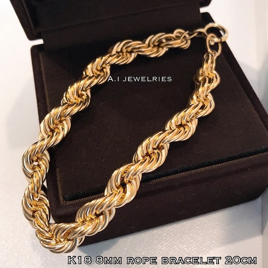 k18 18金 ロープ デザイン ブレスレット 8mm 20センチ 太め 男女兼用