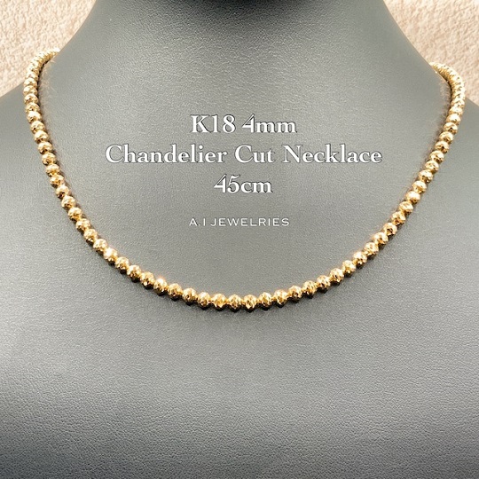 k18 18金 4mm玉 シャンデリア カットボール ネックレス 45センチ / k18