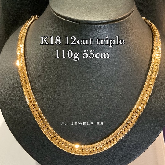 K18 12面カット トリプル 110g 55cm 喜平 ネックレス 新品 12cut