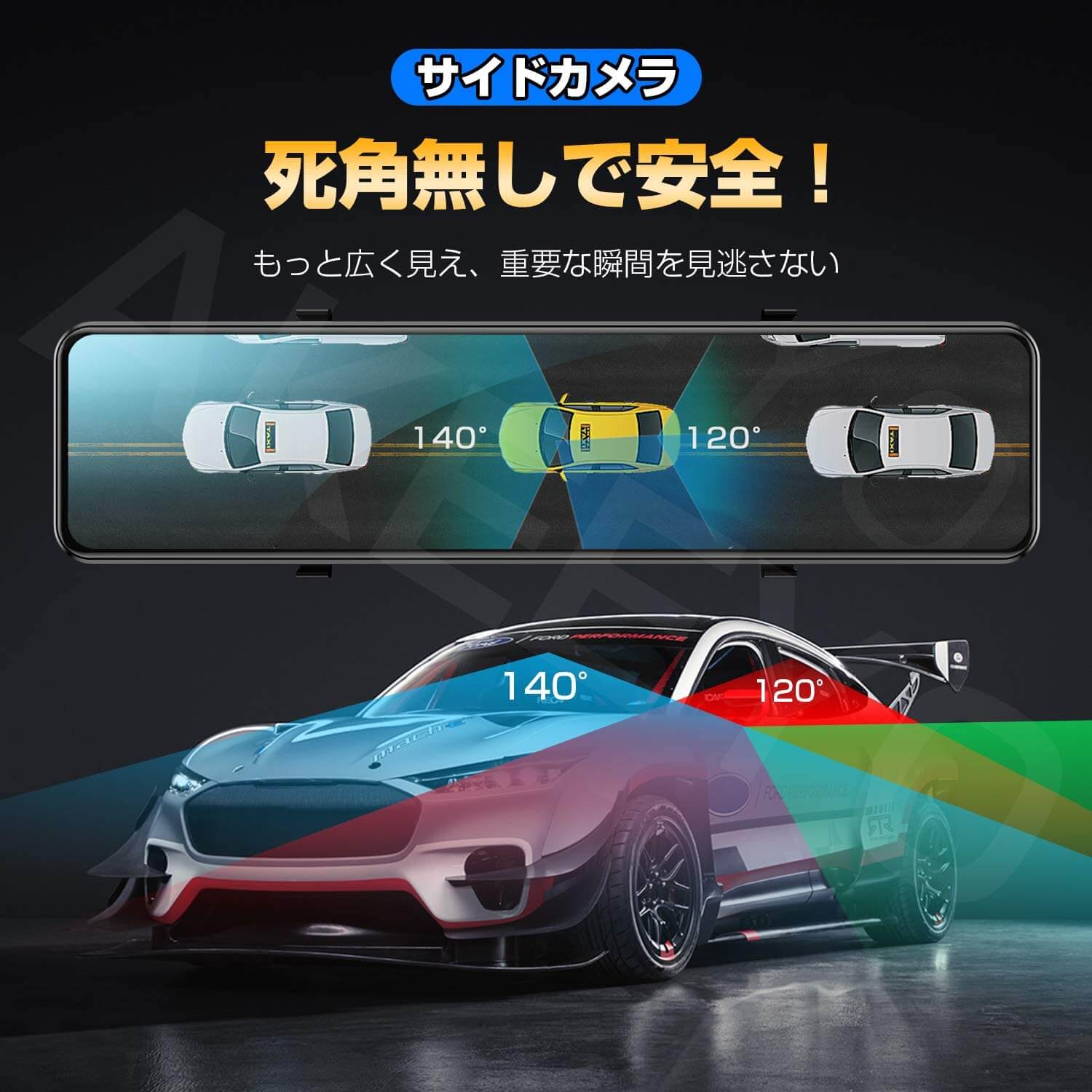 AKEEYO：3カメラ全方位録画ドライブレコーダー サイドカメラ 前後