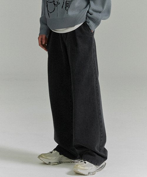 BANDING ONE TUCK WIDE DENIM PANTS – ALAND USA